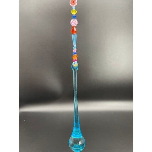 Handmade Beaded Suncatcher - Multicolored - Turquoise Glass Bulb - Hanging Decor - Picture 2 of 10